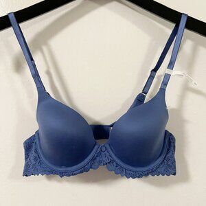 Aerie Blue Sunnie Full Coverage Lightly Lined Blossom Lace Trim Bra Size 34A